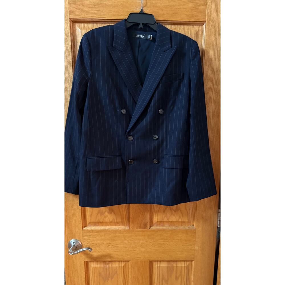 Lauren Ralph Lauren Ryen Navy Pinstripe Double-Breasted Blazer size 14 (NEW) - Picture 4 of 6